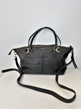 Vince Camuto Raya Black Pebbled Leather Convertible Satchel Purse